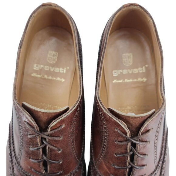 Gravati Italy Men 8.5 Burnished Brown Leather Dress Shoes Wingtip Brogue Oxfords - Picture 7 of 13